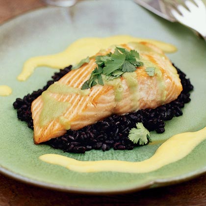 Seared Wasabi-Glazed Salmon with “Forbidden” Rice