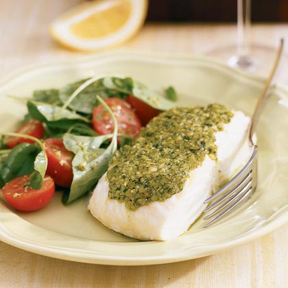 Halibut with Watercress Pesto