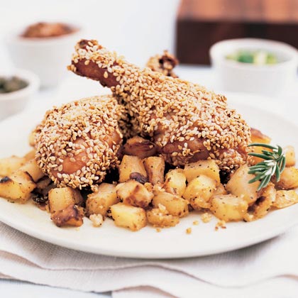 Sesame Drumsticks with Crusty Oven Hash