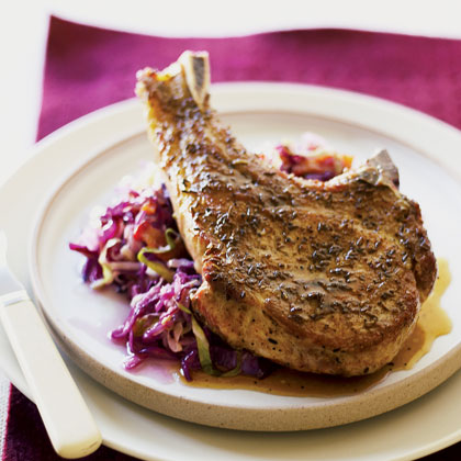 Pork Chops with Fresh Green and Red Cabbage