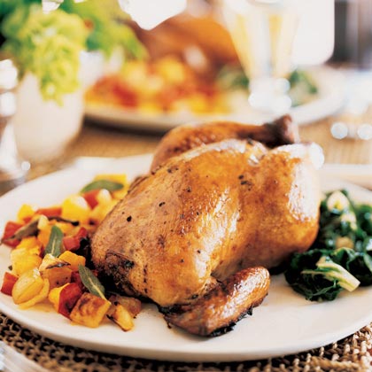 Roast Hens with Golden Vegetable Hash