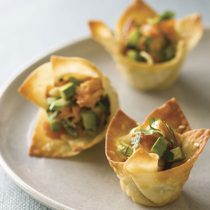 Won Ton Cups with Hot-Smoked Salmon and Avocado