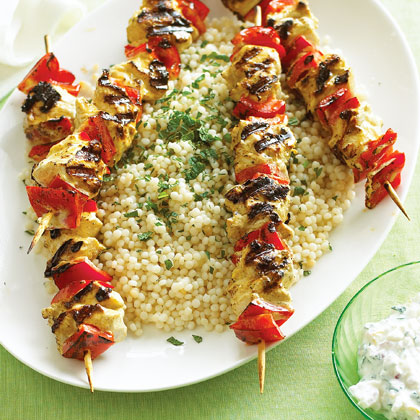 Grilled Chicken Skewers with Basil Couscous