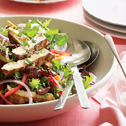 Grilled Chicken on Greens with Creamy Harissa Dressing