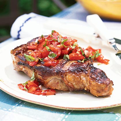 Rib-Eye Steaks with Tomato-Basil Relish