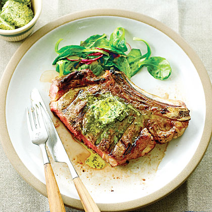 Grilled Grass-fed Rib-eyes with Herb Lemon Butter