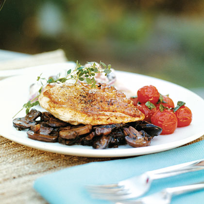 Pan-roasted Chicken on Bacon Mushroom Ragout