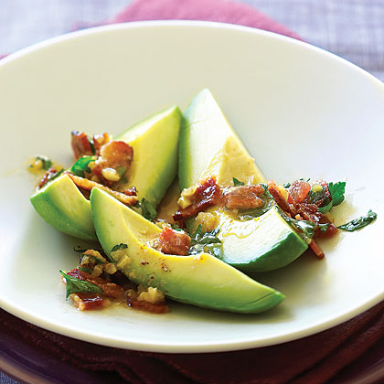 Avocados with Warm Bacon Parsley Vinaigrette