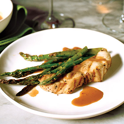 Spicy Soy-Ginger Grilled Sea Bass with Asparagus