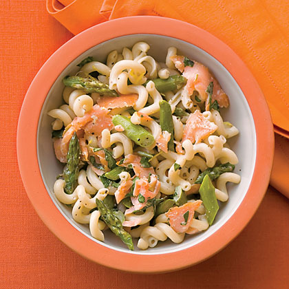 Asparagus, Salmon, and Basil Brown-Rice Fusilli