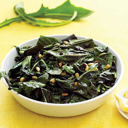 Dandelion Greens with Currants and Pine Nuts