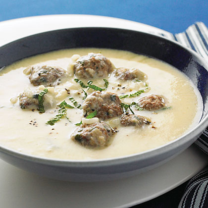 Creamy Lemon Soup with Lamb Mint Meatballs