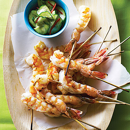 Sesame Shrimp with Cucumber-Soy Salad