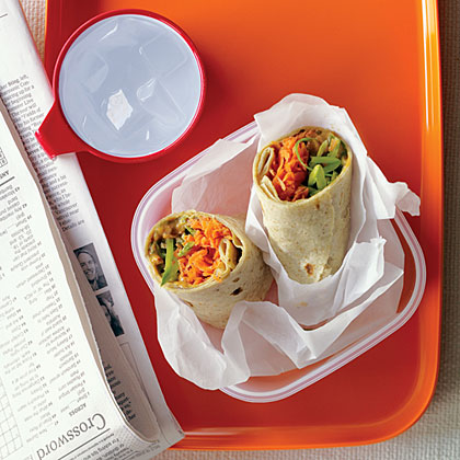 Spicy Peanut, Carrot, and Snap Pea Wraps