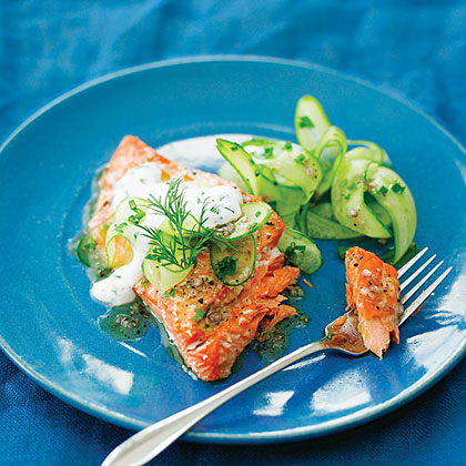 Grilled Salmon with Cucumber Salad