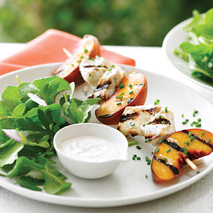 Grilled Chicken and Peach Kebab Salad