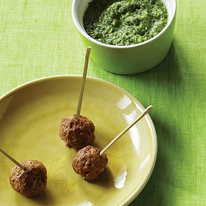 Mini Lamb Meatballs with Cilantro-Mint Chutney