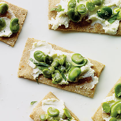 su-Favas and Ricotta on Buttermilk Crackers