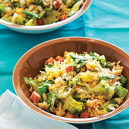 su-Lettuce Fried Rice with Easter Ham and Eggs