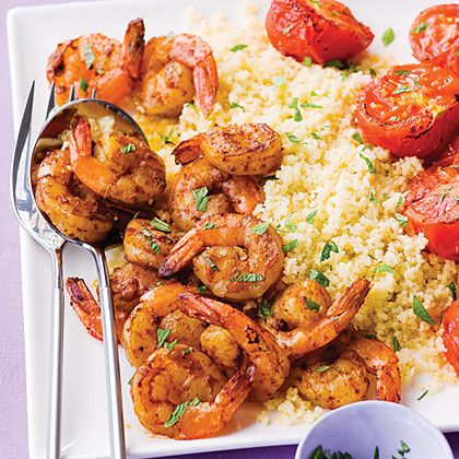 su-Harissa Shrimp with Couscous, Tomatoes, and Mint
