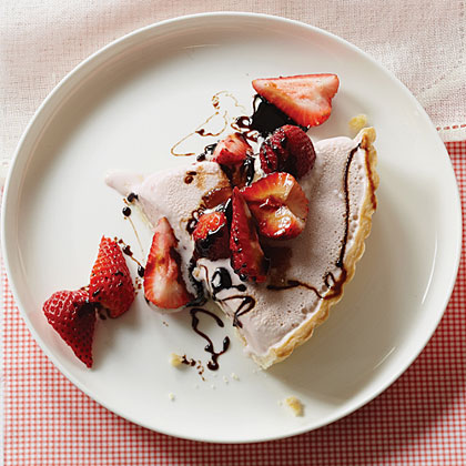 Strawberry Frozen Yogurt Pie with Balsamic Syrup