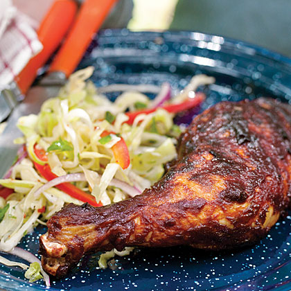 su-Grilled Chicken with Whiskey Barbecue Sauce and Spicy Slaw su-Grilled Chicken with Whiskey Barbecue Sauce and Spicy Slaw