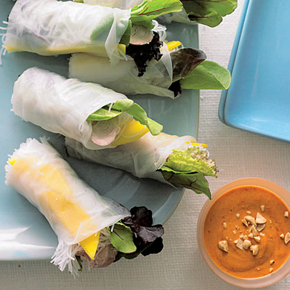 su-Fresh Spring Rolls with Pork, Mango, and Mesclun