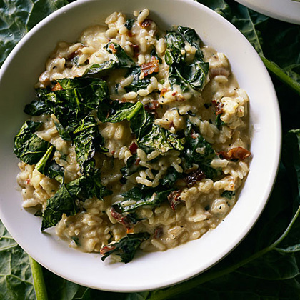 su-Crispy Grilled Kale and Pancetta Risotto