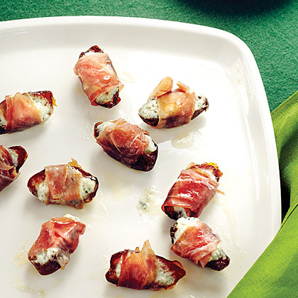su-Warm Dates with Soft Blue Cheese and Prosciutto
