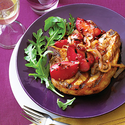 su-Grilled Pork Chops with Plum Chutney