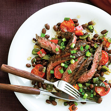 su-Ancho-Marinated Skirt Steak with Warm Black Bean Salad