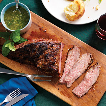 su-Garlic-Rubbed Tri-Tip with Mint Caper Salsa