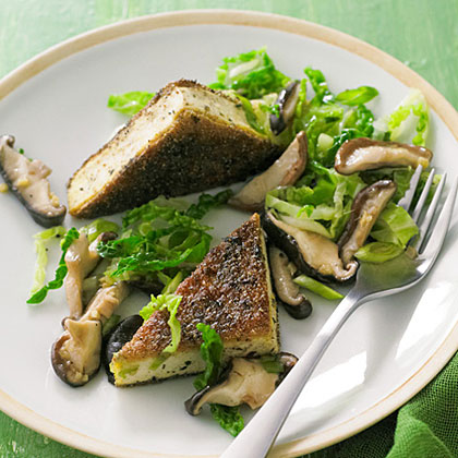 su-Crisp Genmaicha Tofu with Shiitakes and Savoy Cabbage