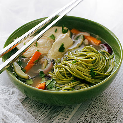 su-Jasmine Chicken Soup with Green Tea Soba