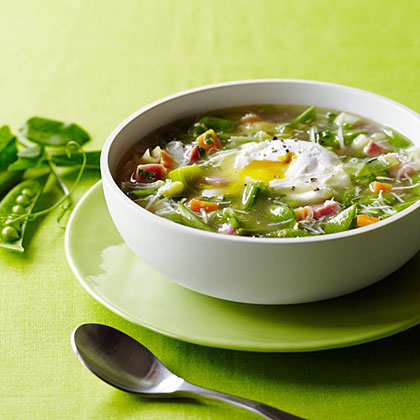 su-Snap Pea Minestrone with Poached Eggs