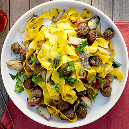 su-Roasted Vegetable and Mini Meatball Pappardelle