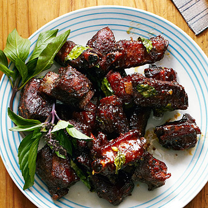 su-Chinese Glazed Riblets with Garlic and Thai Basil