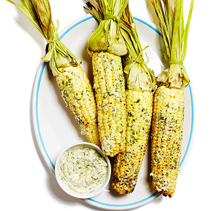su-Grilled Corn on the Cob with Cilantro Queso Fresco Butter
