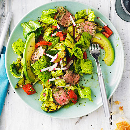 su-Grilled Steak and Vegetable Salad with Chipotle Chimichurri Dressing