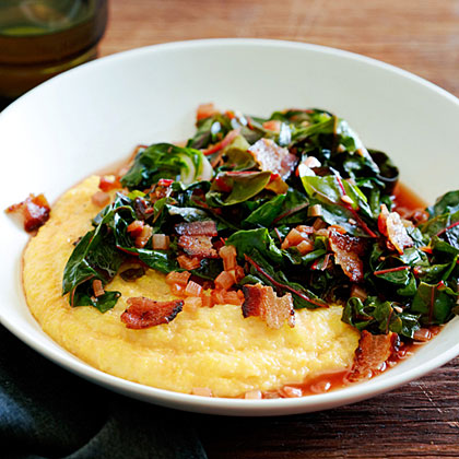 su-Spicy Rainbow Chard with Bacon and Polenta su-Spicy Rainbow Chard with Bacon and Polenta