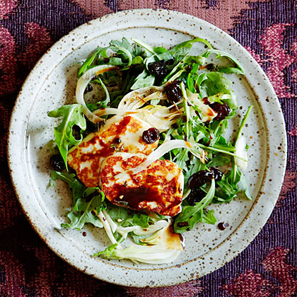 su-Arugula and Halloumi Salad with Pomegranate Molasses Dressing