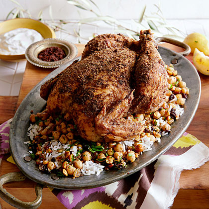 su-Coriander and Sumac Roast Chicken with Chickpeas and Hazelnuts