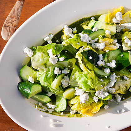 su-Lettuce, Basil, and Cucumber Salad with Goat Cheese