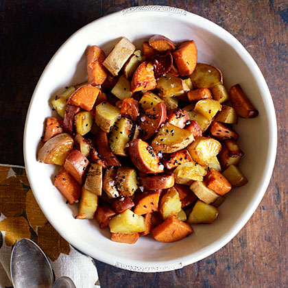 su-Coconut Pan-Roasted Sweet Potatoes with Sesame Seeds