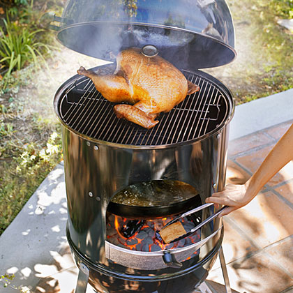 su-Sage and Thyme Smoked Turkey on a Charcoal Grill
