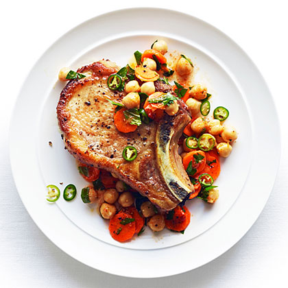 su-Moroccan Carrot and Chickpea Salad with Pork Chops