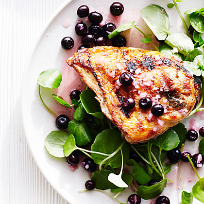 su-Grilled Chicken with Pickled Blueberries