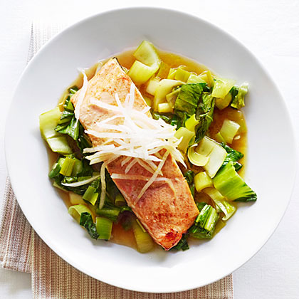 su-Salmon with Citrus-Soy Sauce and Bok Choy