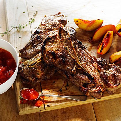 su-Grilled Lamb Chops with Nectarine Thyme Jam