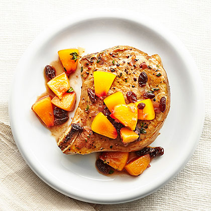 su-Pork Chops with Agrodolce Peaches